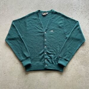 Vintage 70s The‎ Hare Cardigan Sweater Size Large Green Montgomery Ward Knit